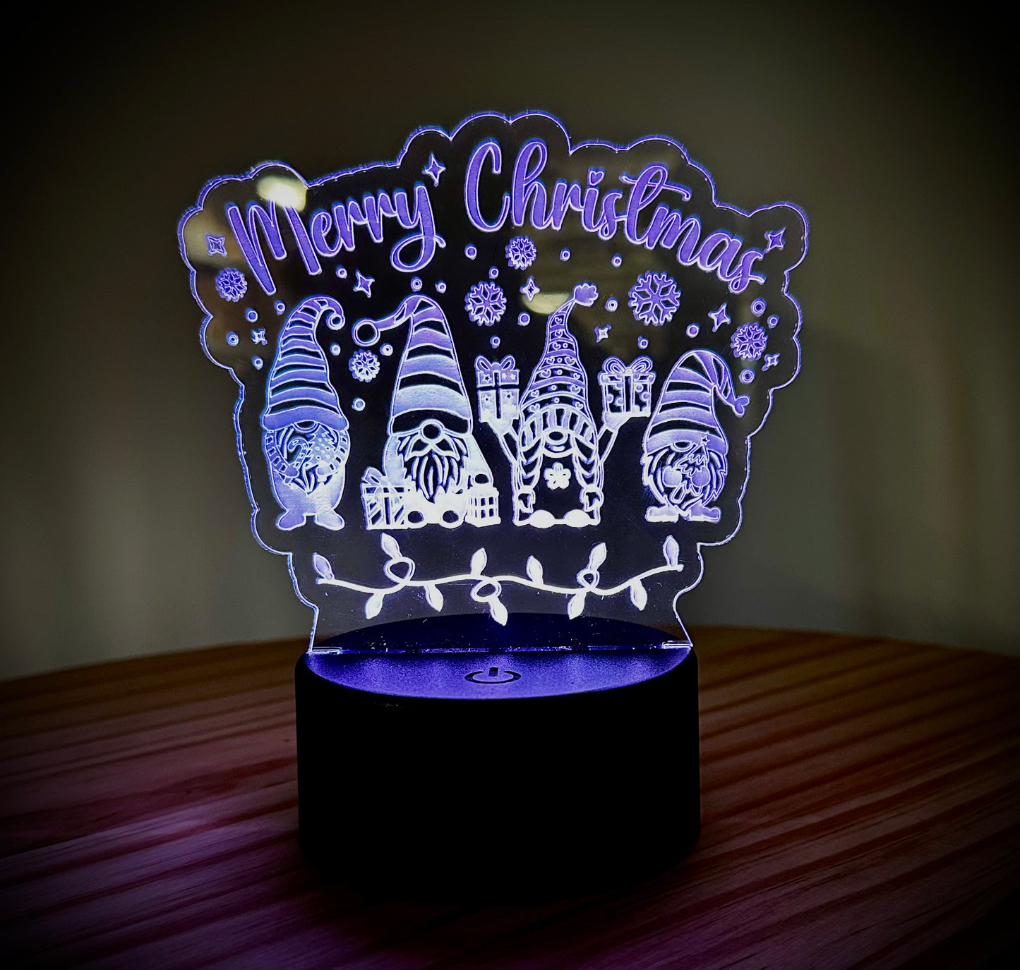 Lighted Acrylic Christmas Lamp - Merry Christmas With 4 Gnomes and Stars
