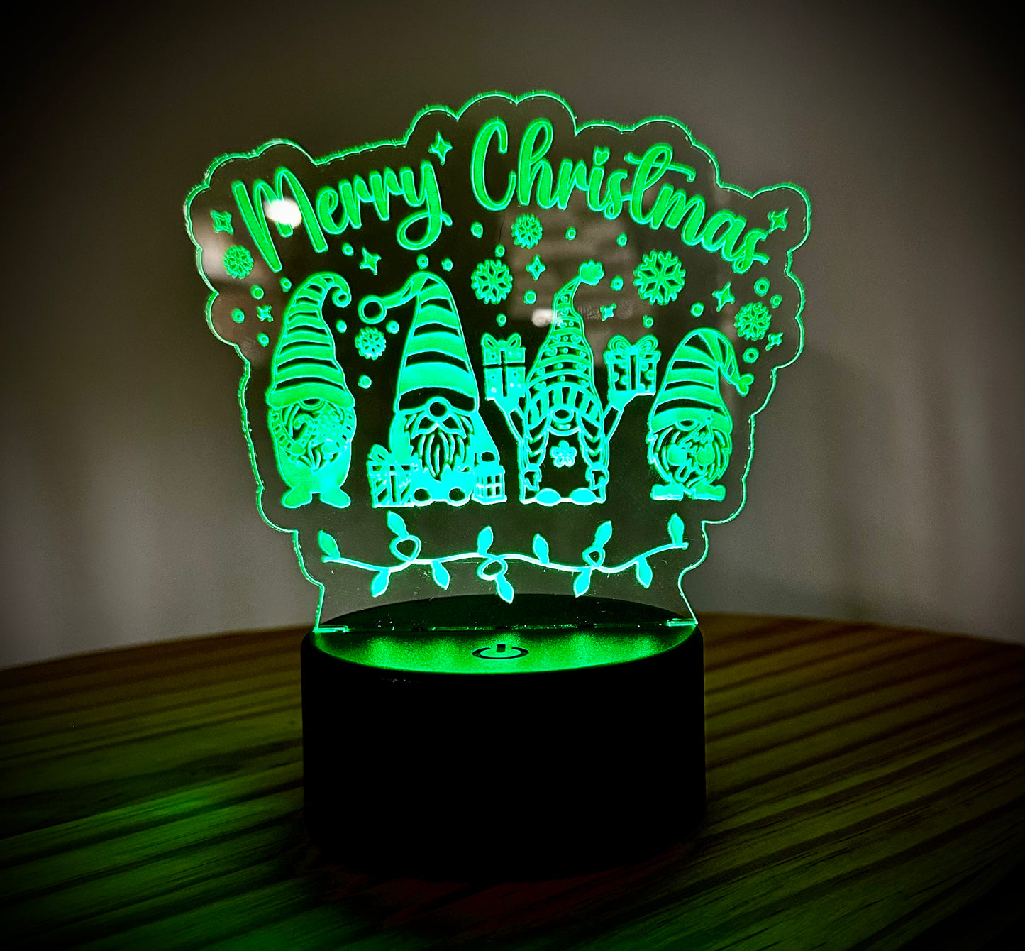 Lighted Acrylic Christmas Lamp - Merry Christmas With 4 Gnomes and Stars