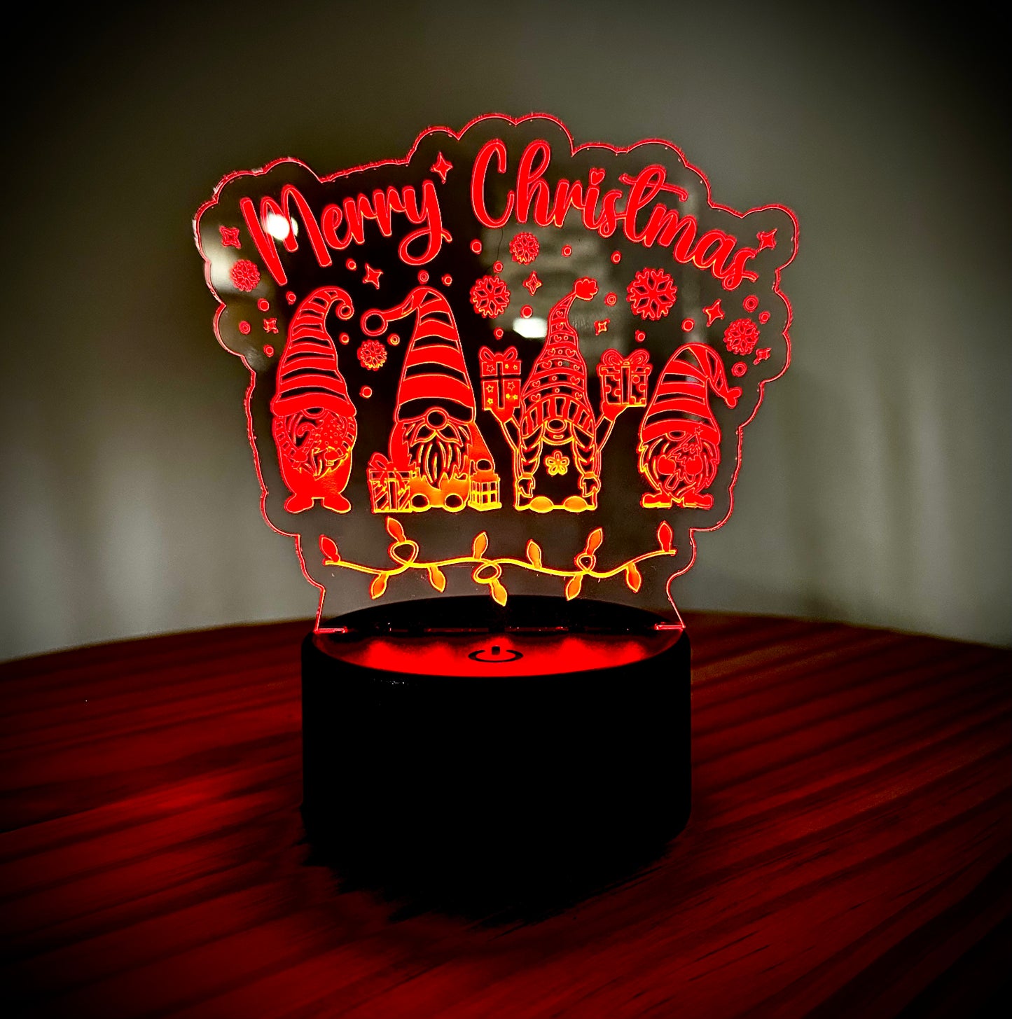 Lighted Acrylic Christmas Lamp - Merry Christmas With 4 Gnomes and Stars