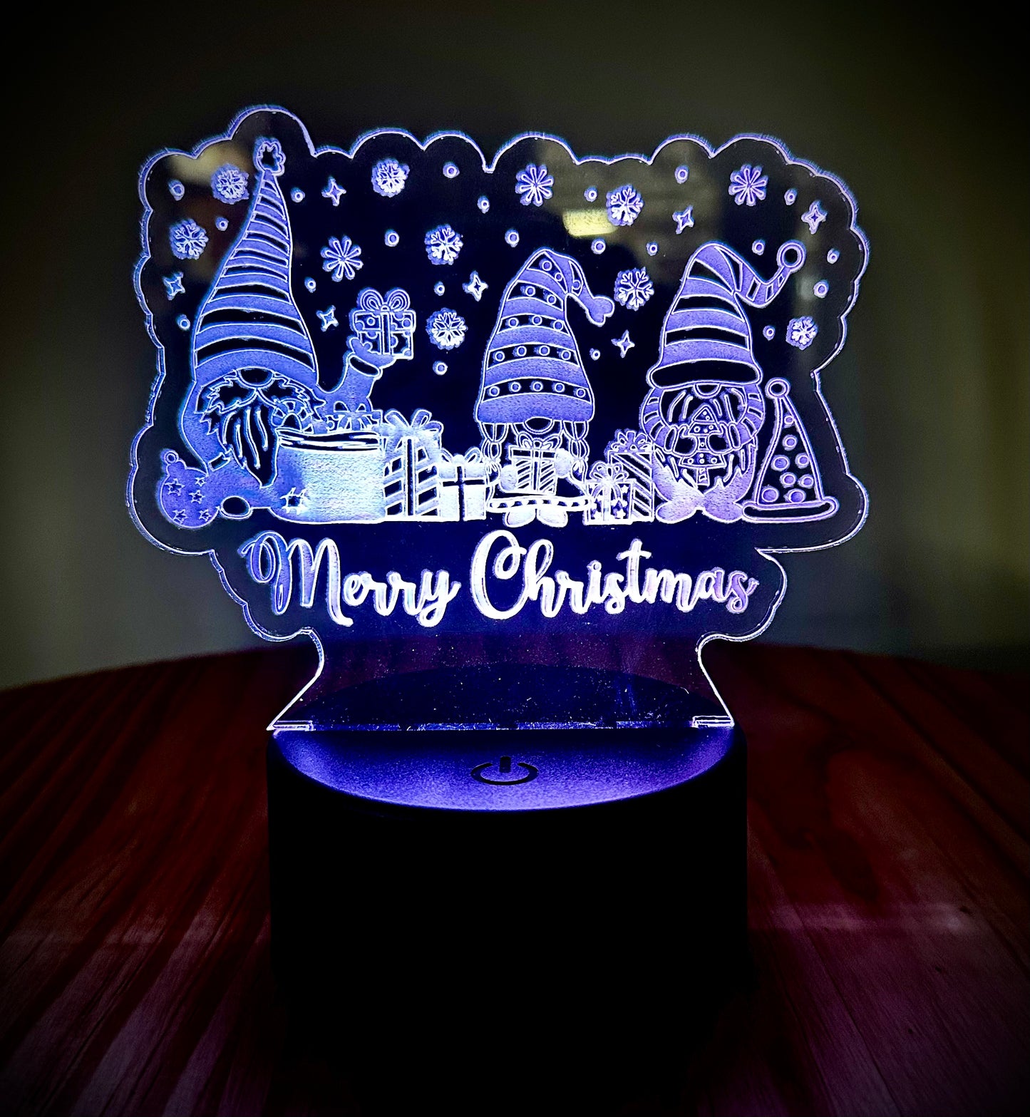 Lighted Acrylic Christmas Lamp - Merry Christmas With 3 Gnomes and Stars
