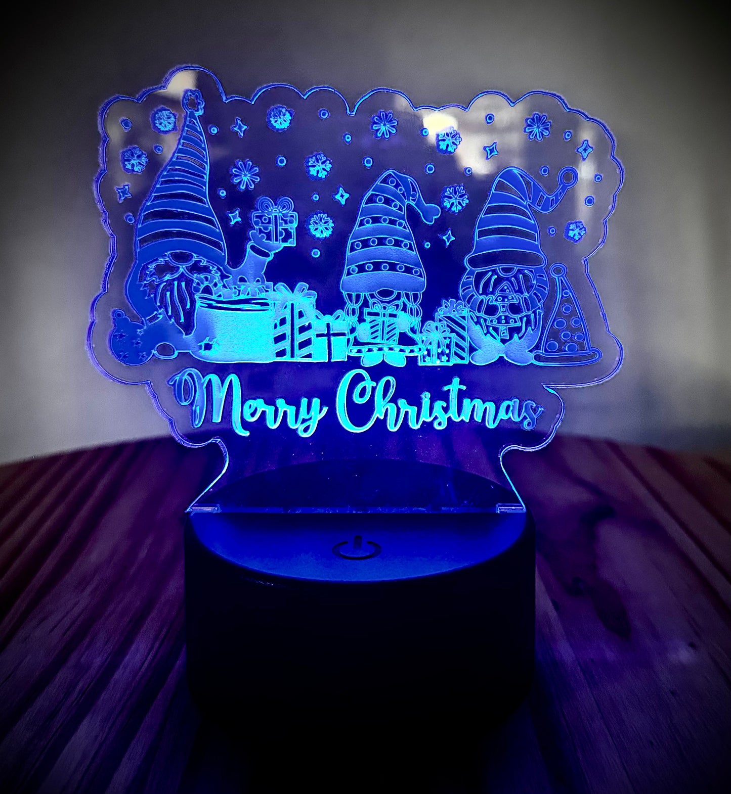 Lighted Acrylic Christmas Lamp - Merry Christmas With 3 Gnomes and Stars