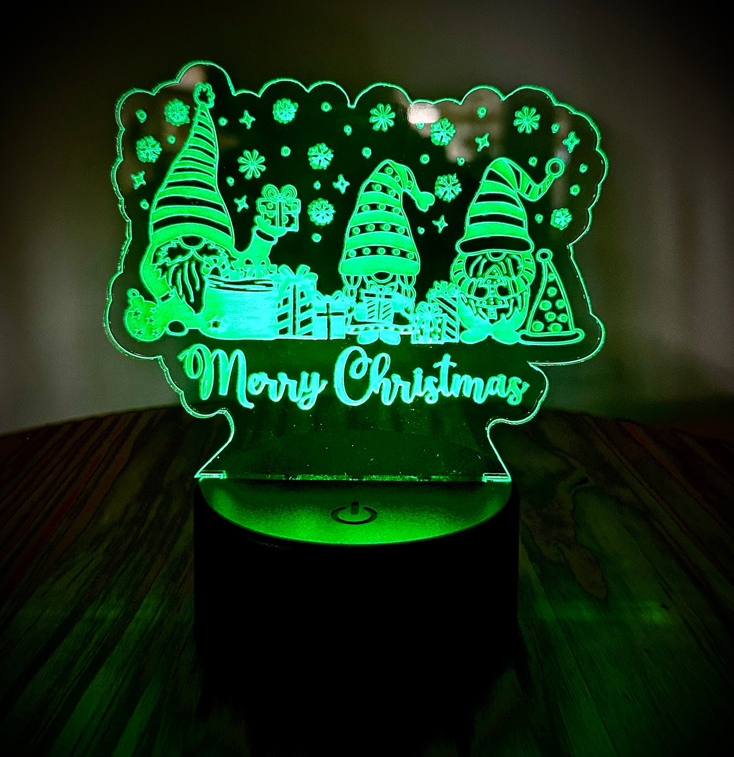 Lighted Acrylic Christmas Lamp - Merry Christmas With 3 Gnomes and Stars