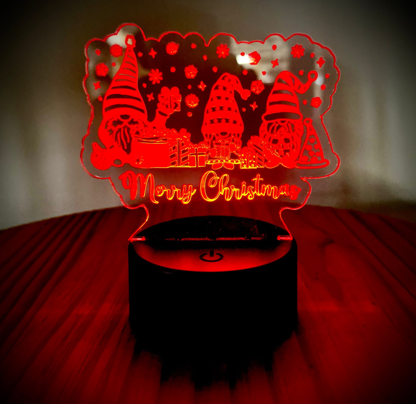 Lighted Acrylic Christmas Lamp - Merry Christmas With 3 Gnomes and Stars