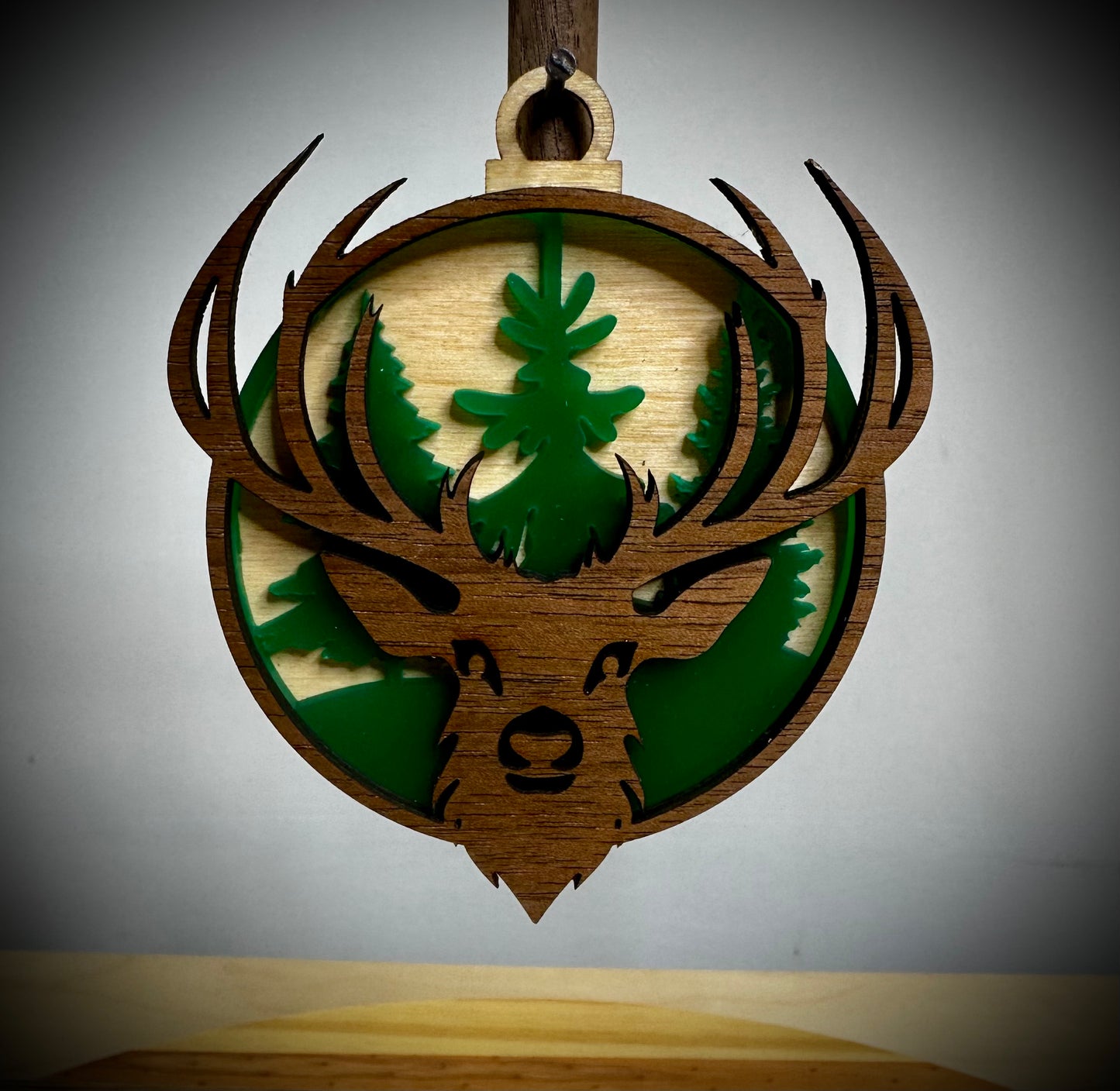 Layered Christmas Bulb - Deer Head Antlers with Trees