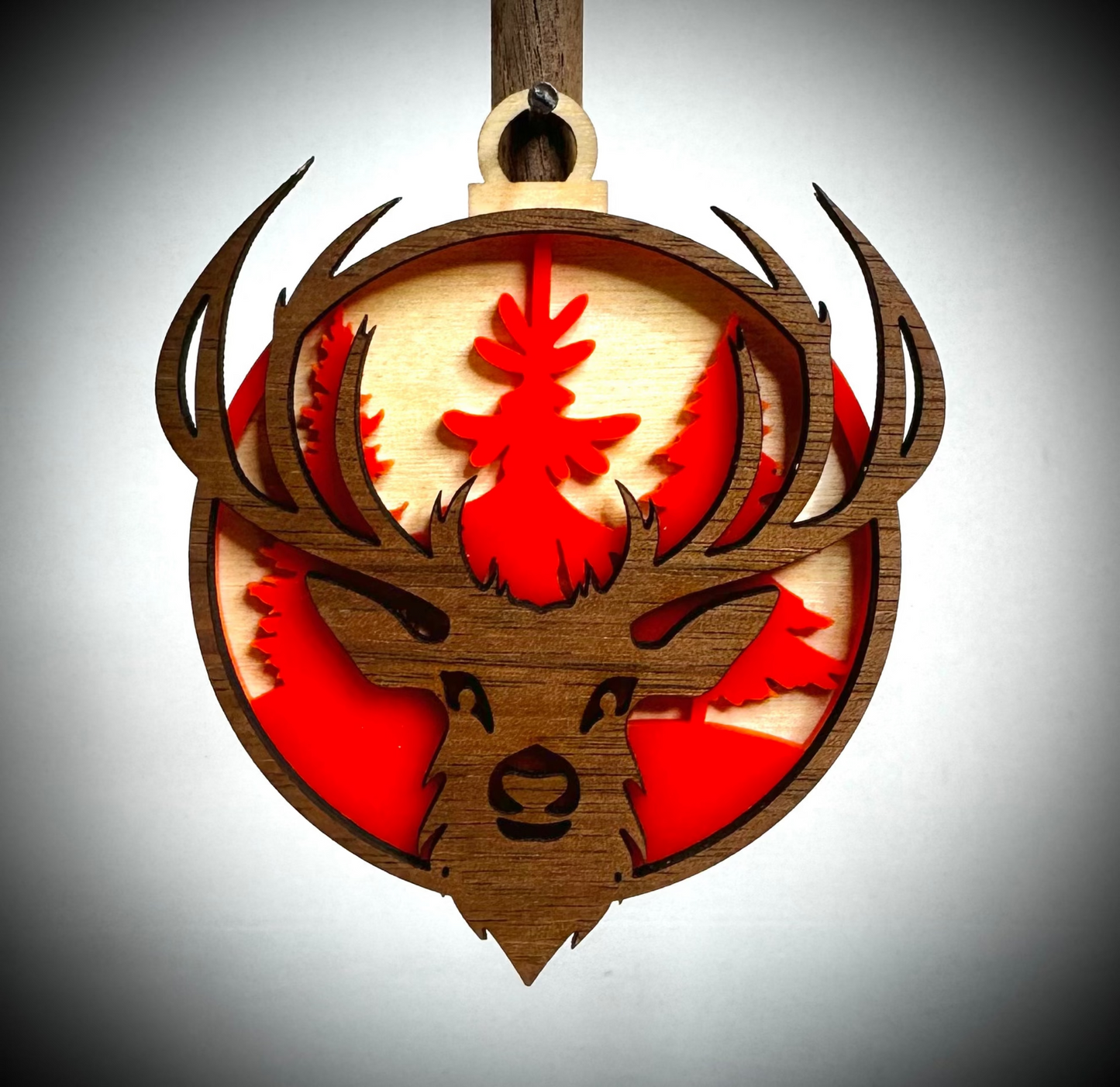 Layered Christmas Bulb - Deer Head Antlers with Trees