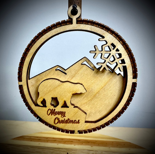 3D Christmas Bulb - Polar Bear with Mountains