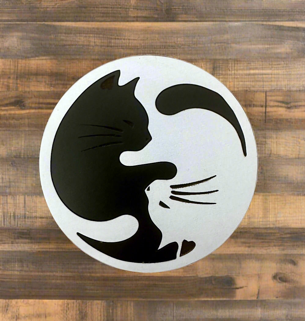 Ying Yang Kitty Coaster Set with Stand.