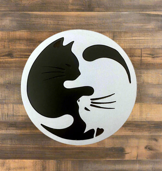Ying Yang Kitty White and Black Coaster - White Outside Ring