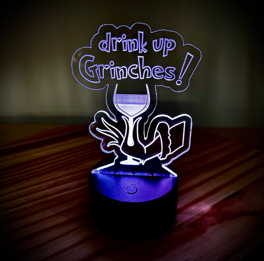 Lighted Acrylic Christmas Lamp - Drink Up Grinches