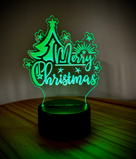 Lighted Acrylic Christmas Lamp - Merry Christmas With Stars