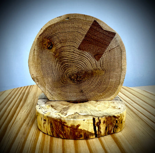 Rustic Wood Centerpiece Blank - Approx 6in Dia. - Bow Tie Inlay - 2004INLAYRWC