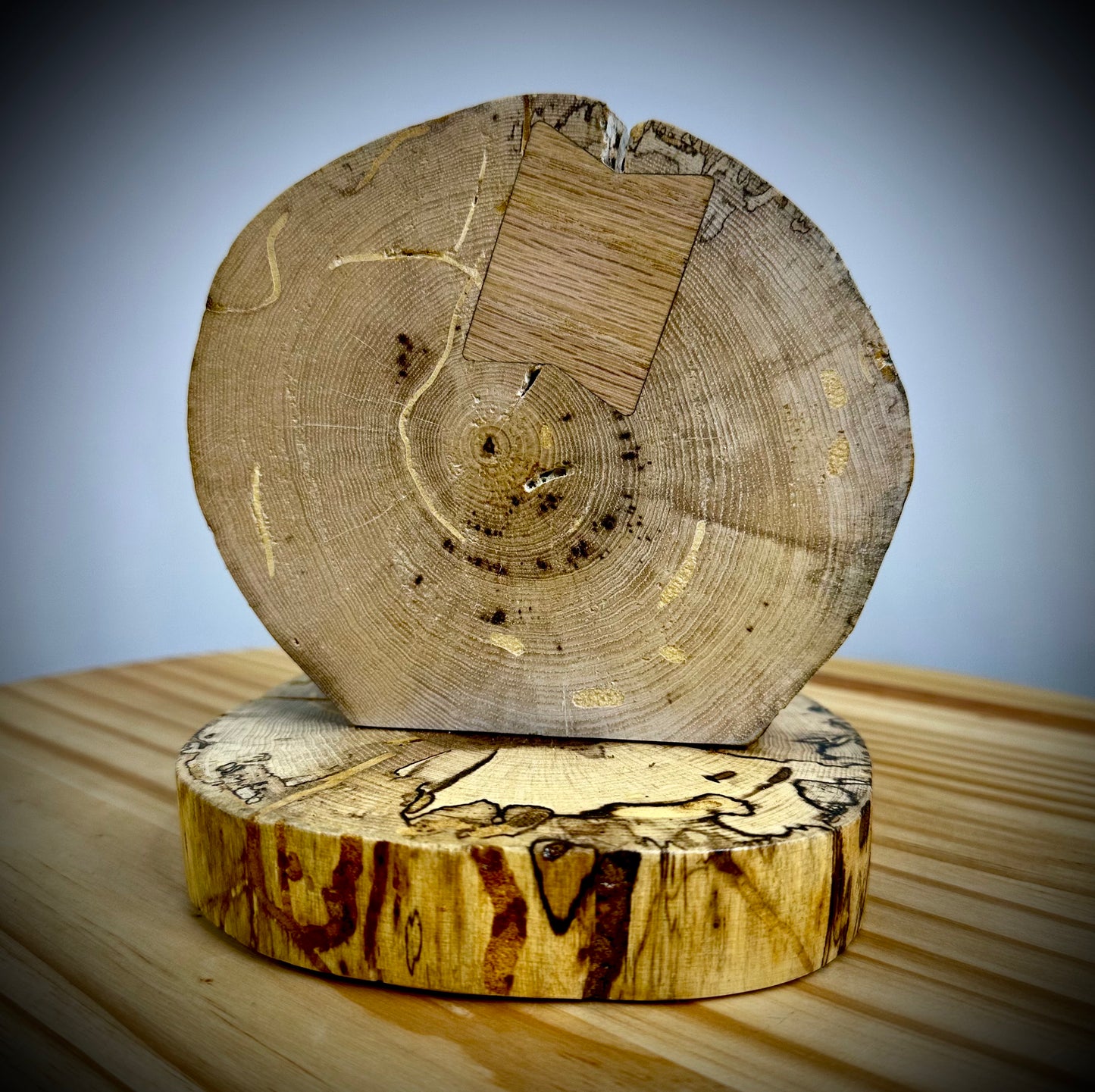 Rustic Wood Centerpiece Blank - Approx 6in Dia. - Bow Tie Inlay - 2007INLAYRWC