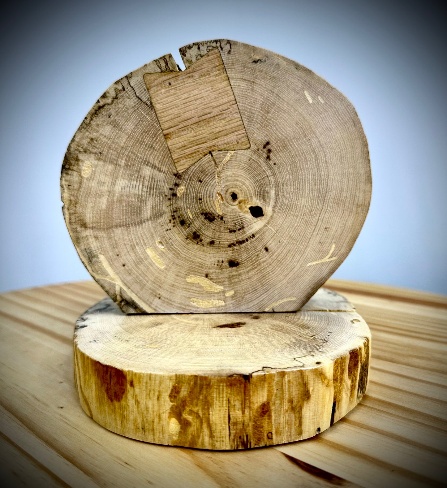 Rustic Wood Centerpiece Blank - Approx 6in Dia. - Bow Tie Inlay - 2007INLAYRWC