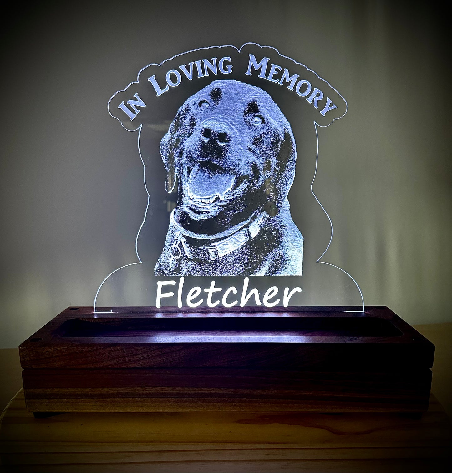 Walnut Base Lighted Acrylic Lamp - Customized to your Request