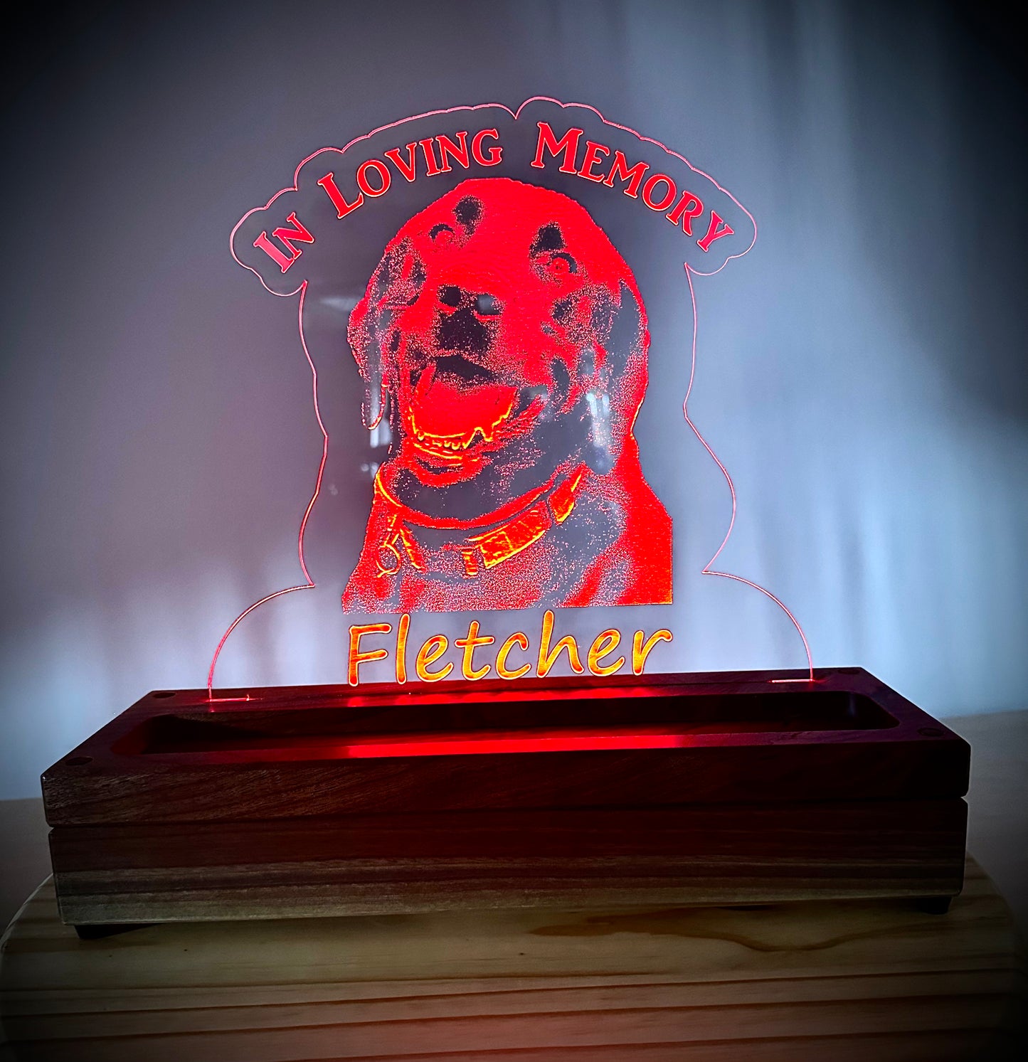 Walnut Base Lighted Acrylic Lamp - Customized to your Request