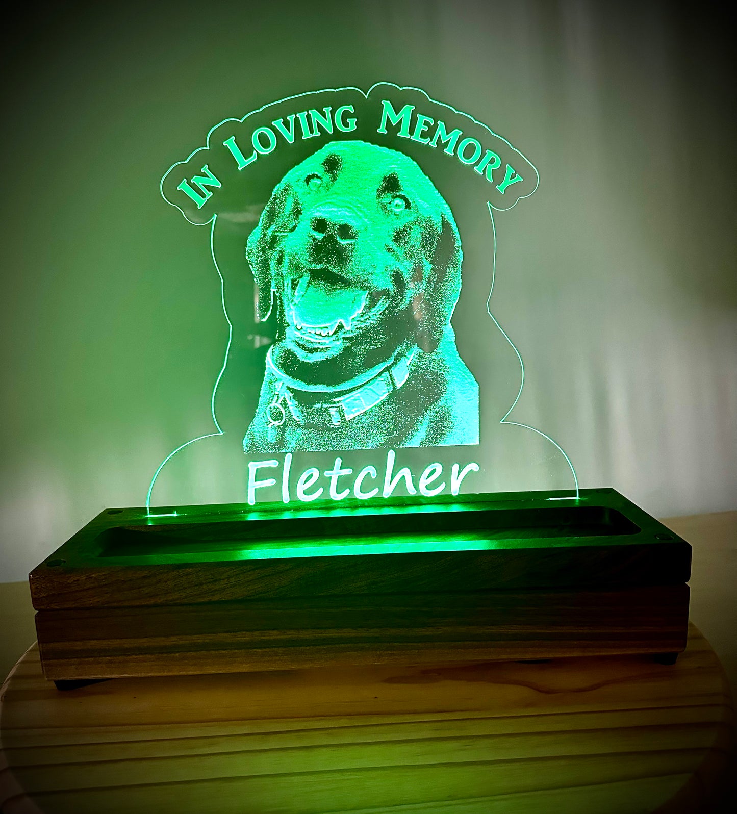 Walnut Base Lighted Acrylic Lamp - Customized to your Request