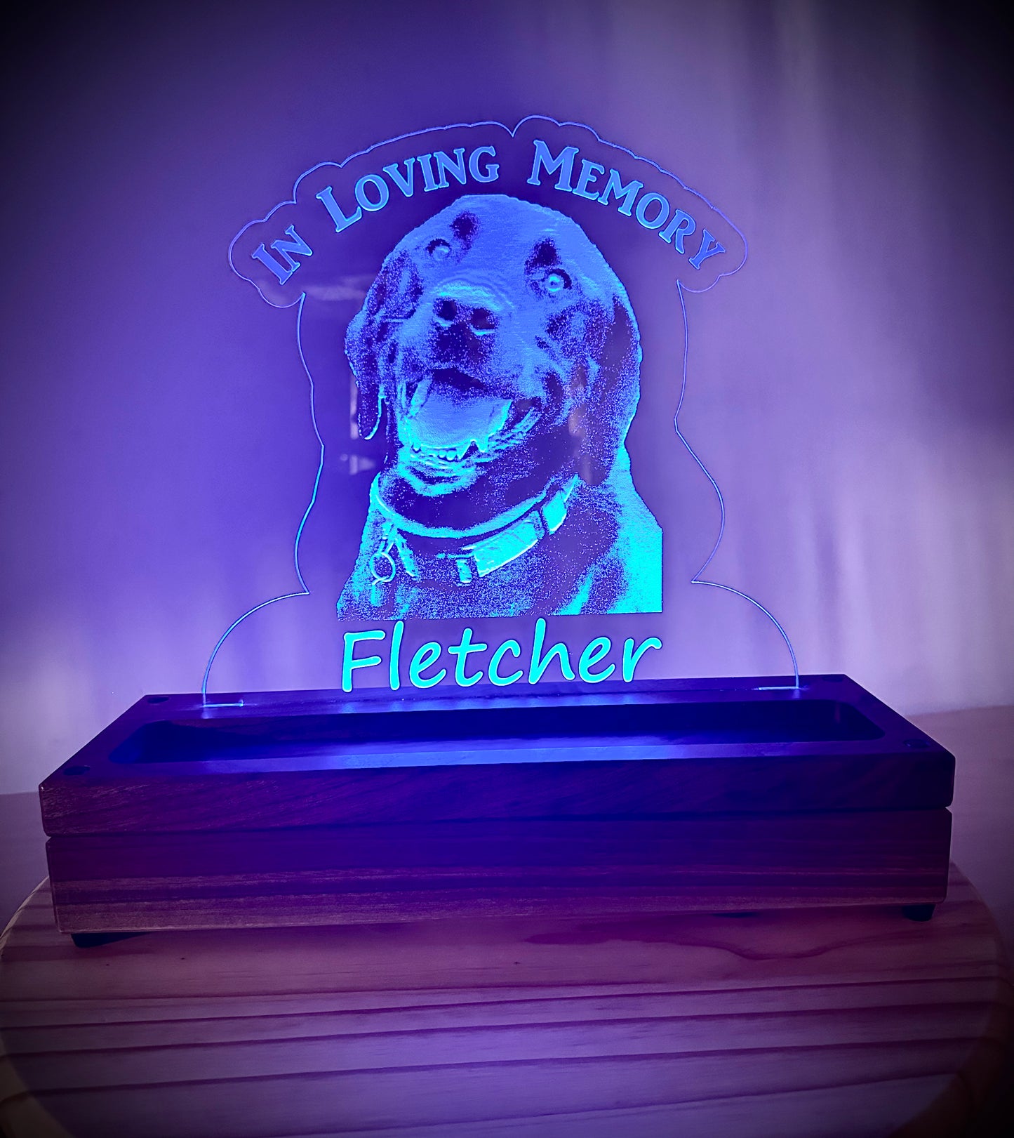 Walnut Base Lighted Acrylic Lamp - Customized to your Request