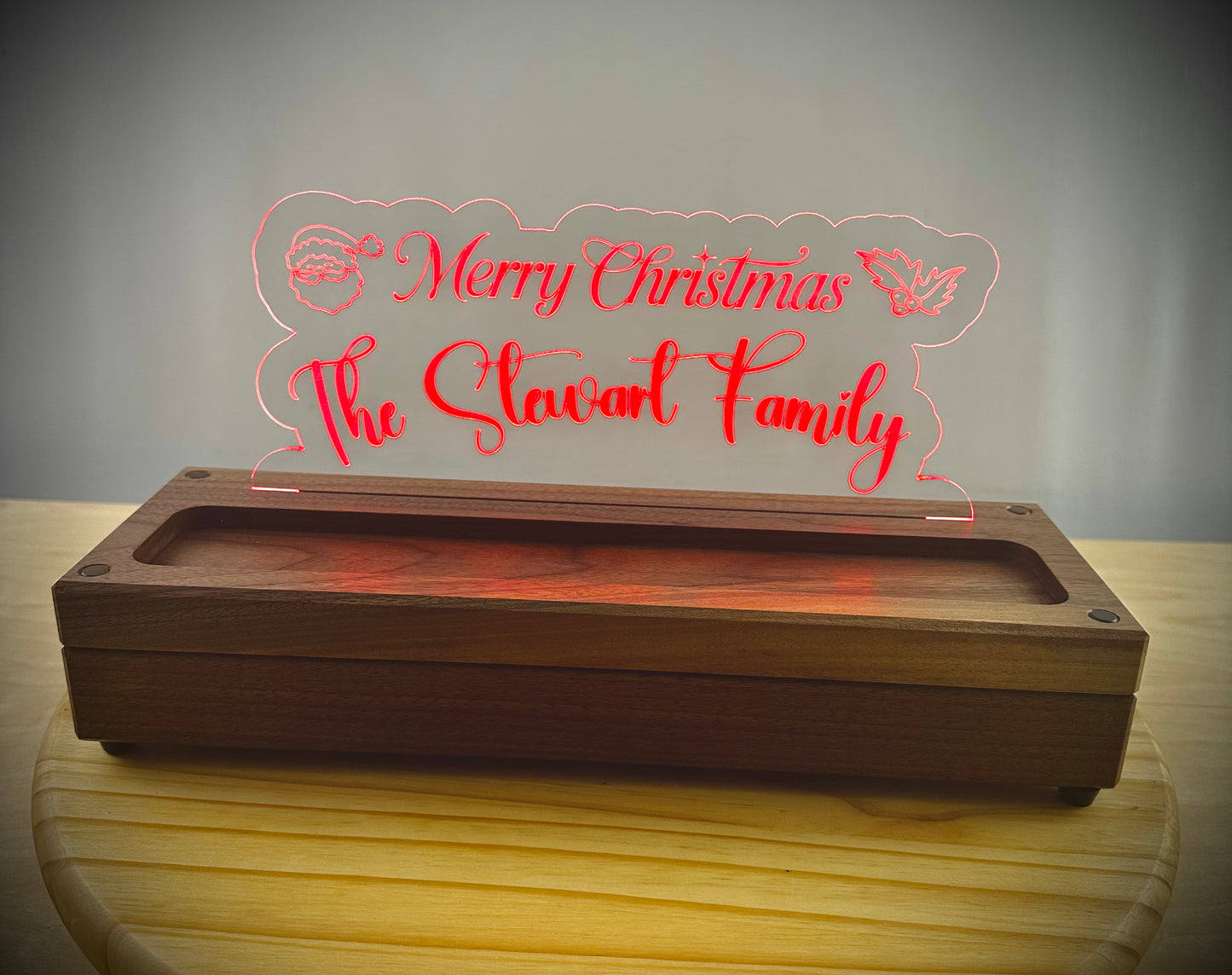 Walnut Base Lighted Acrylic Lamp - Customized to your Request