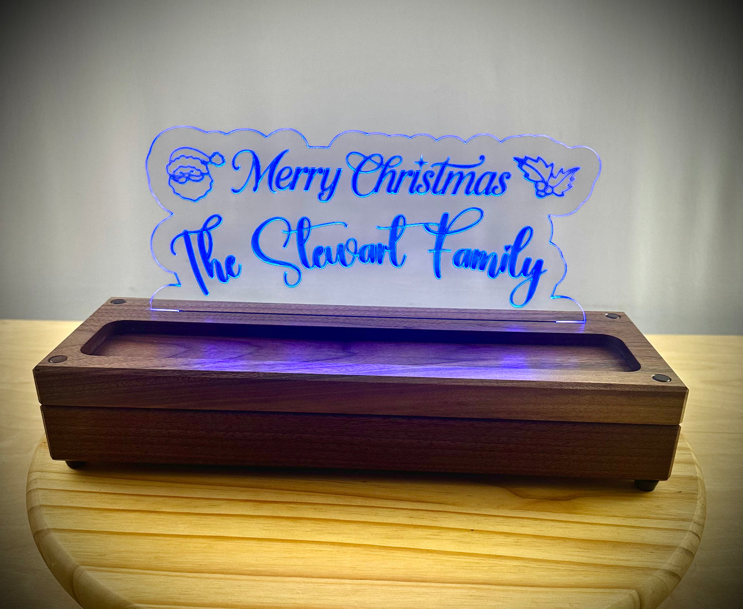 Walnut Base Lighted Acrylic Lamp - Customized to your Request