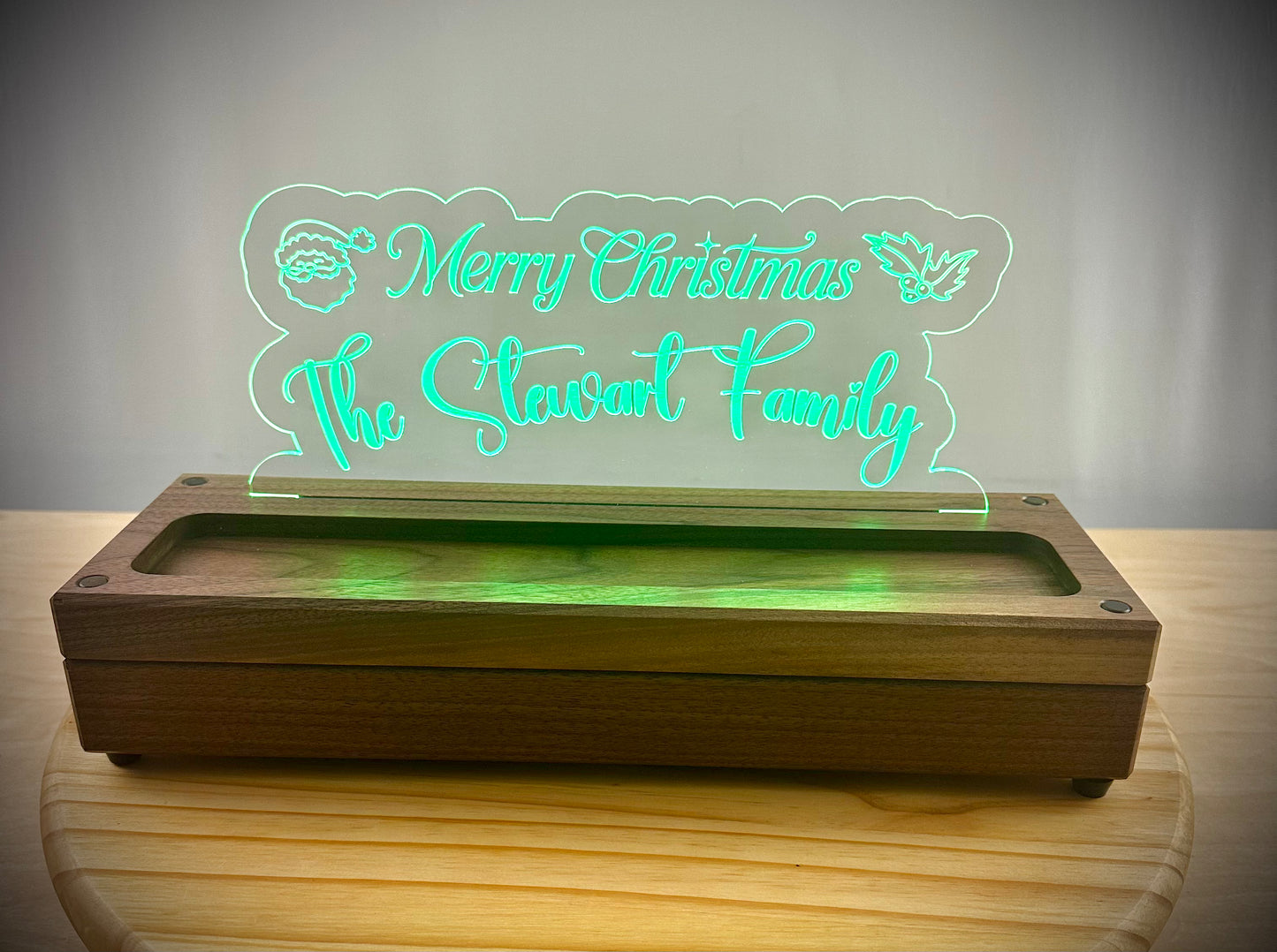 Walnut Base Lighted Acrylic Lamp - Customized to your Request