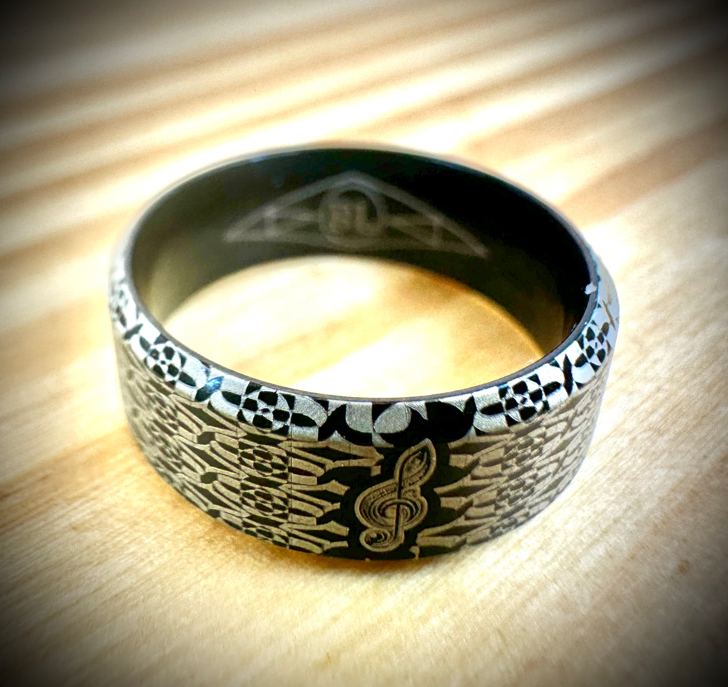Jstyle Mens Stainless Ring - Music With Pattern - 8mm Width Cool Simple Band - Size 9