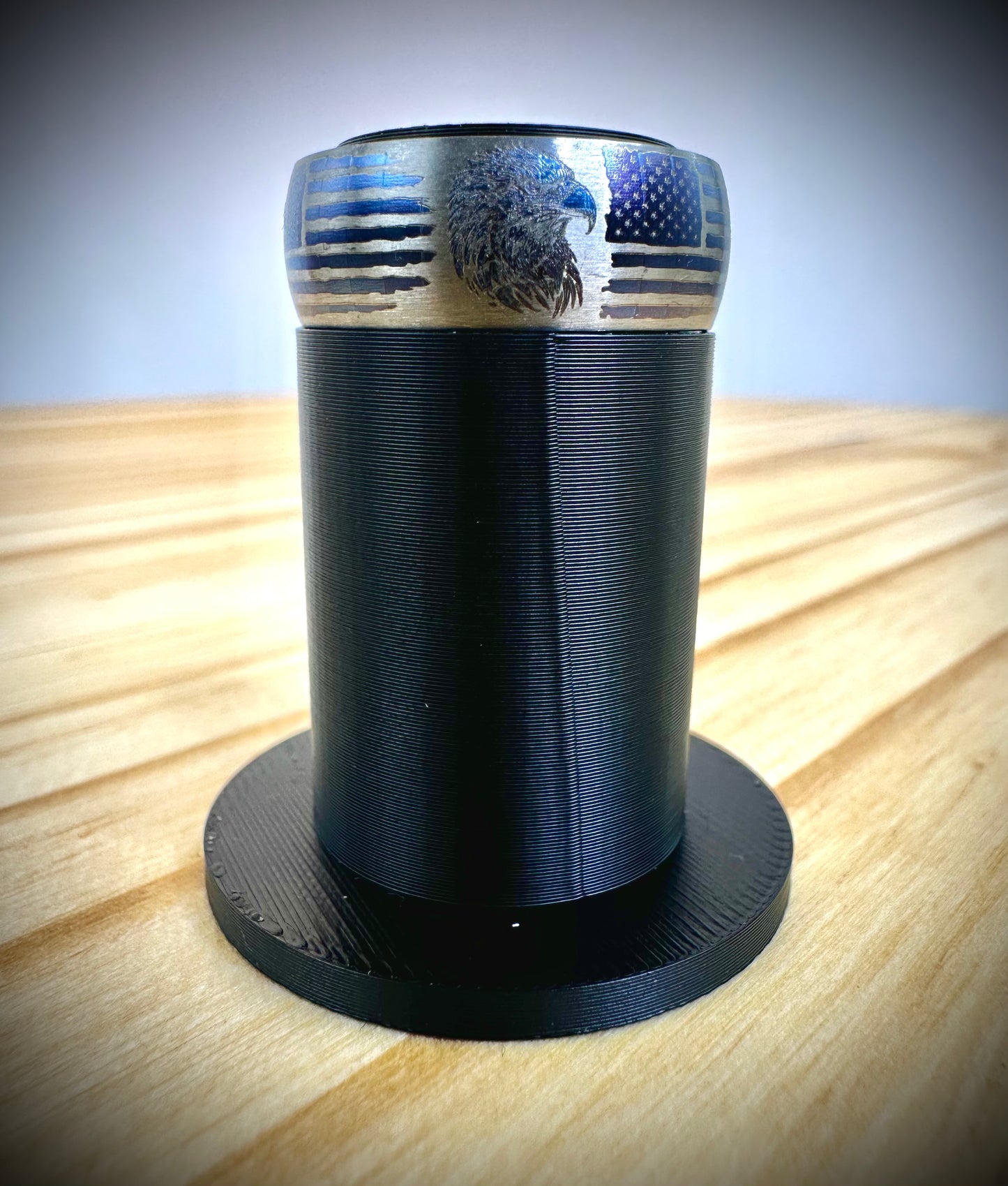 Tigrade Brushed Titanium Blue Inside - Eagle With Flags - 8mm Width Wedding Band