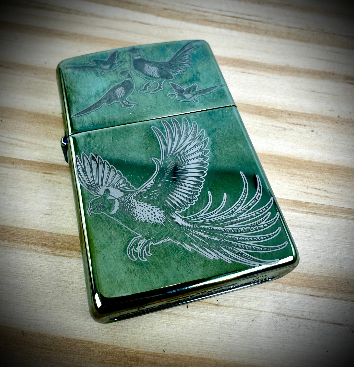 Zippo Lighter - 5 Pheasents - Polish Chameleon Green