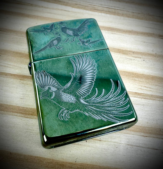 Zippo Lighter - 5 Pheasents - Polish Chameleon Green