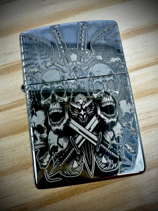 Zippo Lighter - Skulls Swords - Chrome