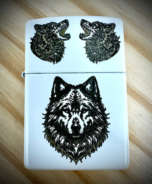 Zippo Lighter - Wolves - White